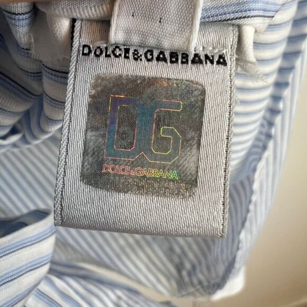 Dolce & Gabbana Women's 44 IT Medium US Blue White Button Up Shirt Top Preppy - Picture 9 of 16